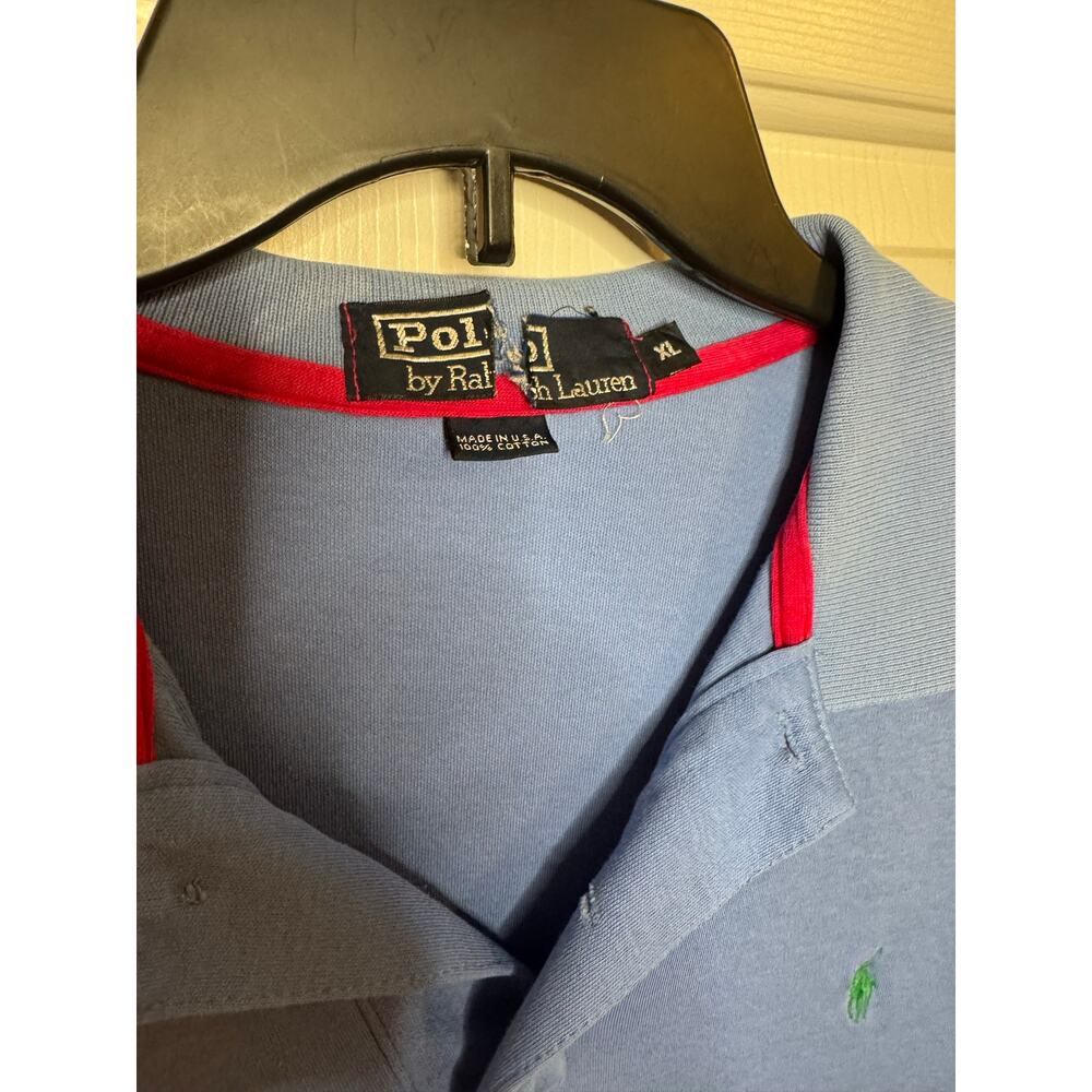 Polo by Ralph Lauren Vintage Men's Polo Blue Green Pony Contrast Collar XL - Picture 3 of 7